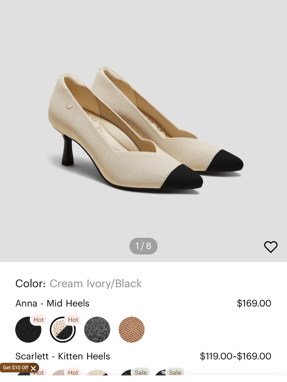 Anna Two-Tone Cream and Black Mid-Heel Pumps